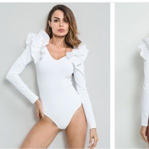 Shein white ruffle body suit